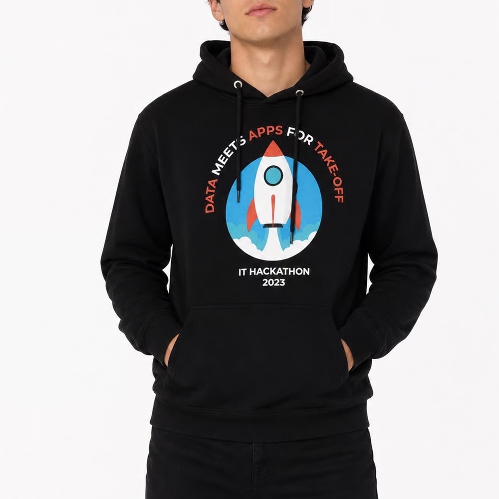 Lane Seven IT Hackathon 2023 Rocket Graphic Hoodie Black Mens Medium